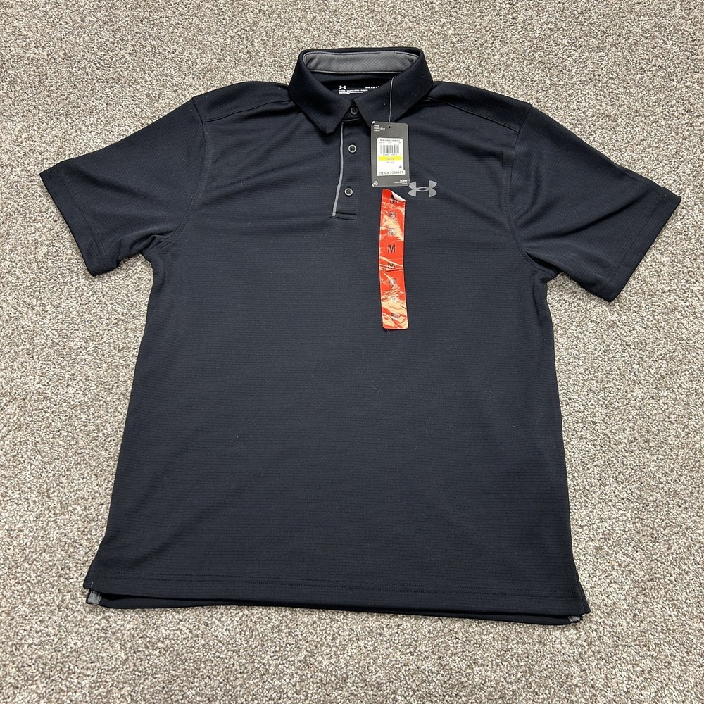 Under Armour Tech Polo Shirt Mens M Blue Solid Short Sleeve Performance Golf Top